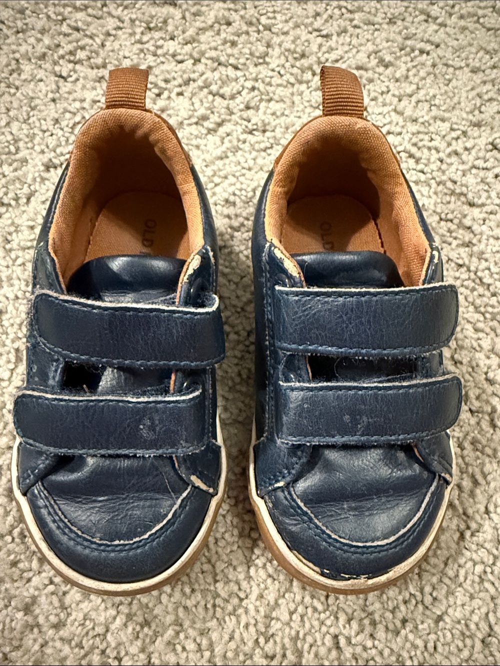 Old Navy Navy Blue and Tan Kids Hook-and-Loop Sneakers